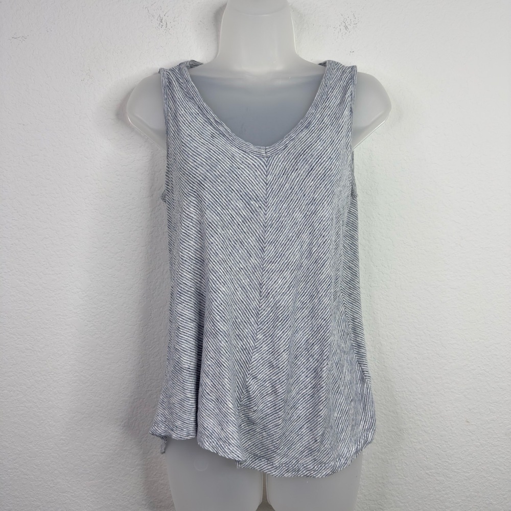 Antibes Blanc Shirt Womens L Grey White Linen Striped Chevron Boho Coastal Beach